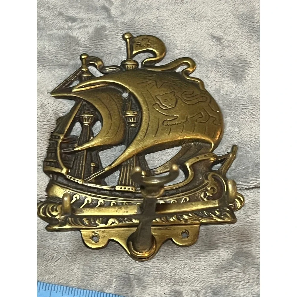 Vintage Brass Galleon Ship Wall Hook 117664 Nautical Coat Rack Whimy